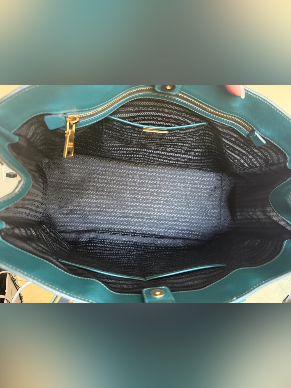 Prada Saffiano Leather Tote - Teal - Picture 5 of 15